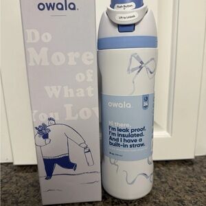 Owala White and Blue Insulated Water Bottle Bows 24 Oz